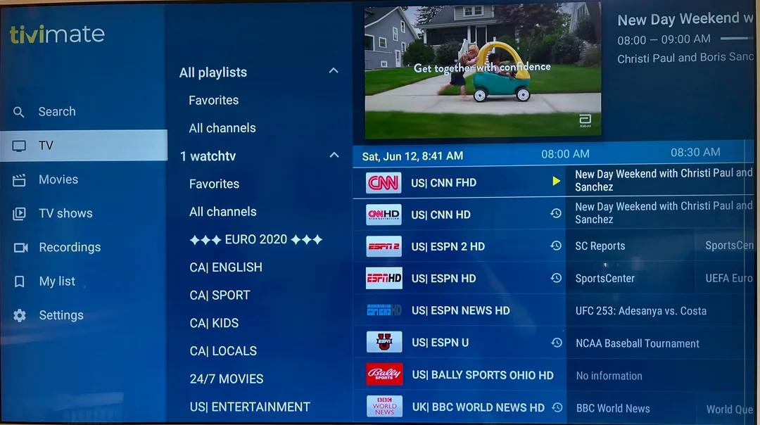 TiviMate home screen