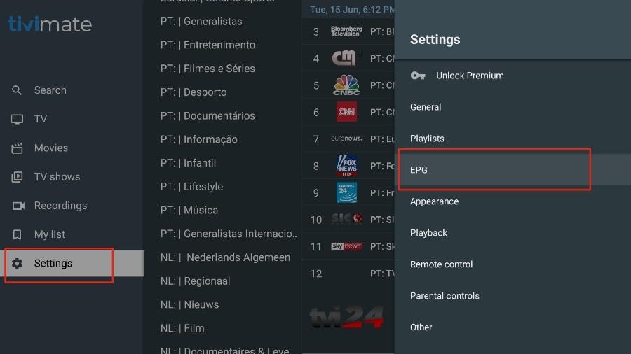 Configure EPG in TiviMate